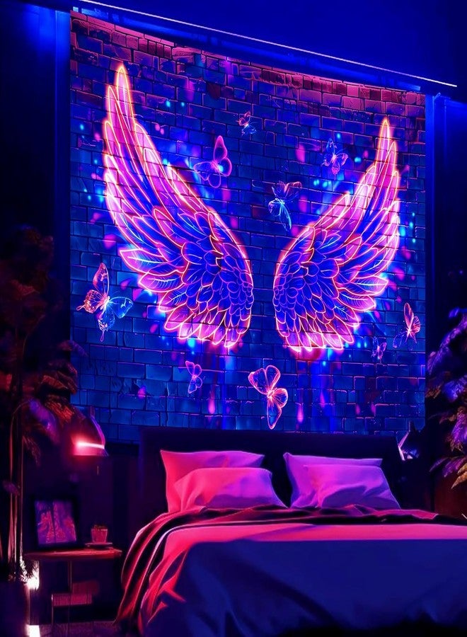 Manicer Blacklight Angel Wings Tapestry, UV Reactive Neon Wings Wall Hanging Tapestries, Fluorecent Butterfly Aesthetic Wall Art Decor for Bedroom, Living Room - 70.9" x 90.6" - Image 2